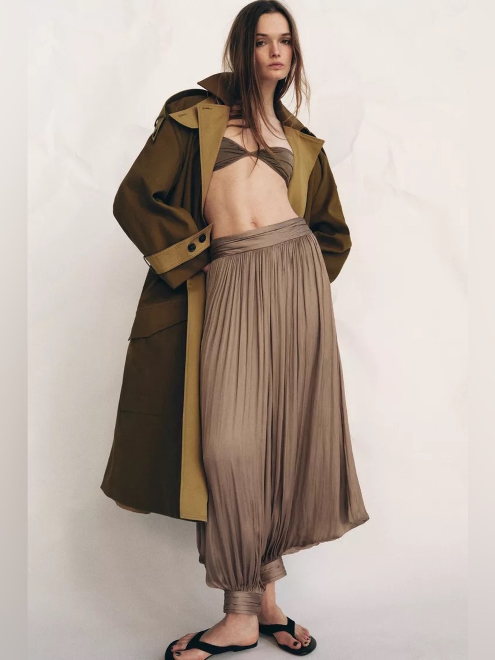 Zara Pleated Taupe Harem Volume Pants ZW collection